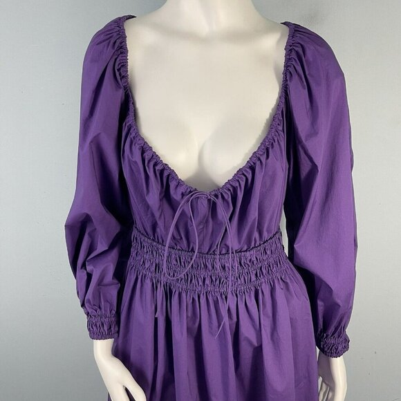 Rebecca Taylor Cotton Poplin Smocked Waist Milkmaid Midi Dress Size Small Purple - Picture 3 of 14